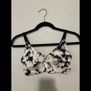 PINK Victoria’s Secret Sports Bra Small Black White Marble Strappy Back